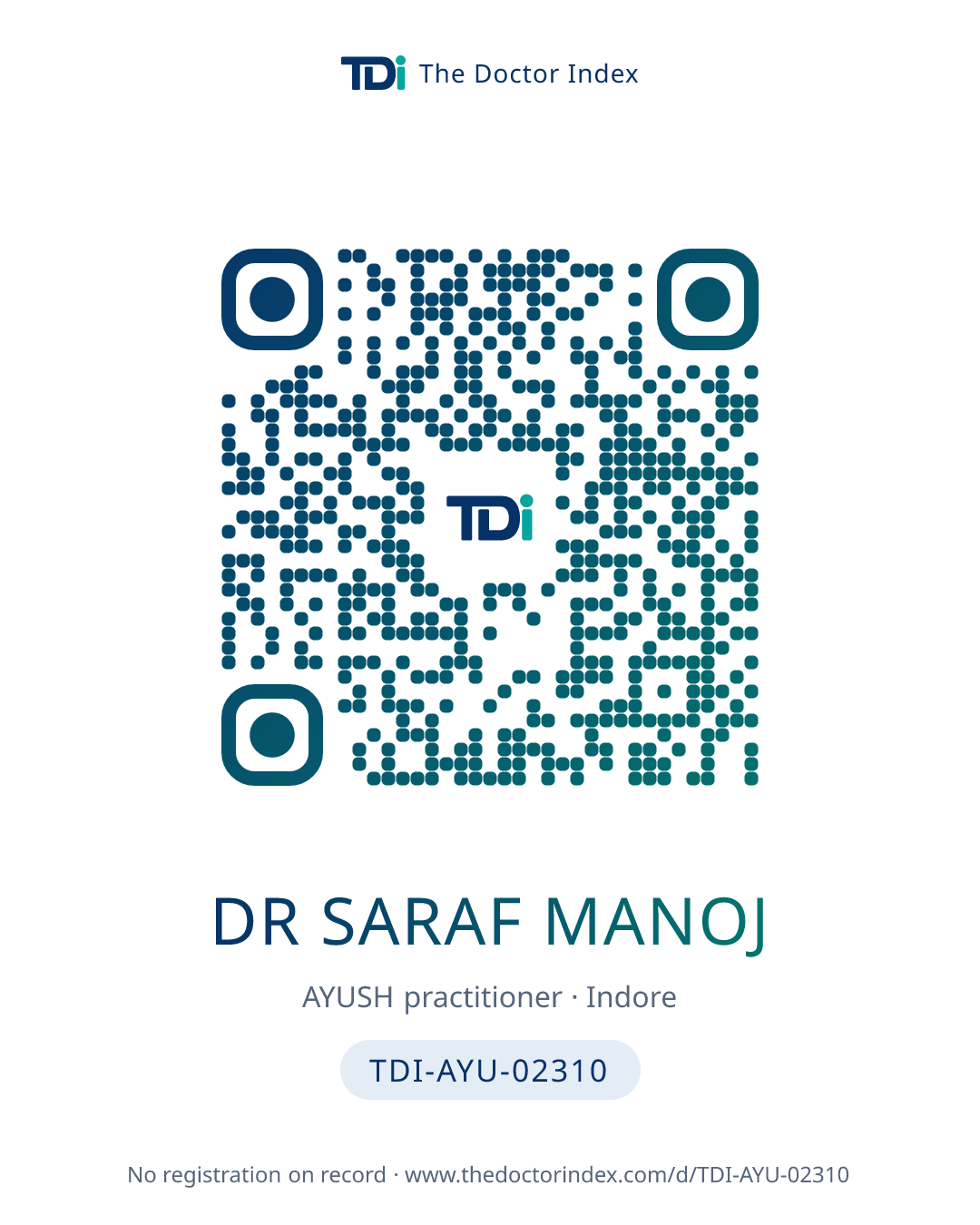 QR card for Dr Saraf Manoj, TDI-AYU-02310