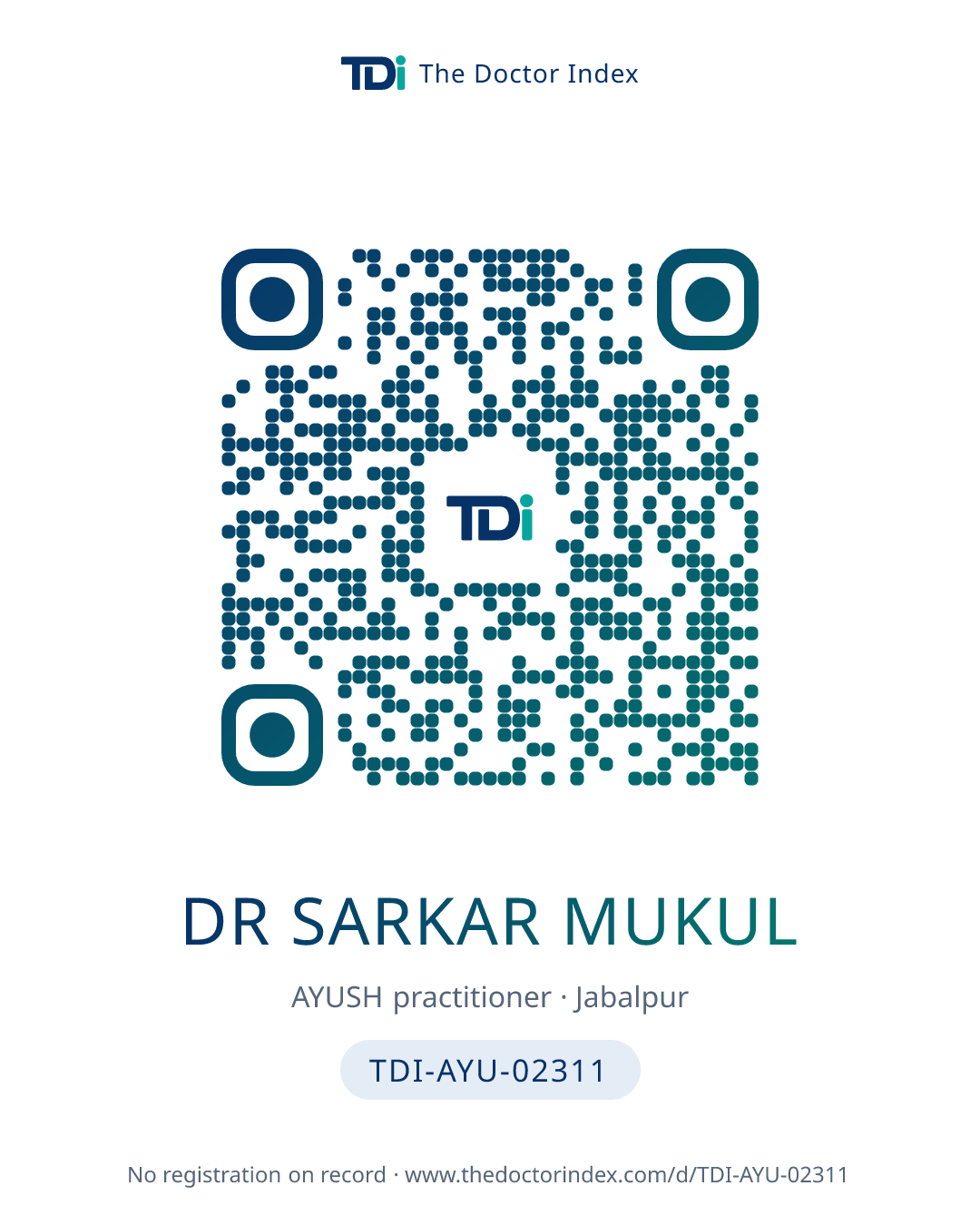 QR card for Dr Sarkar Mukul, TDI-AYU-02311