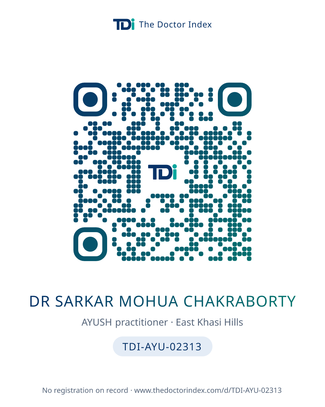 QR card for Dr Sarkar Mohua Chakraborty, TDI-AYU-02313
