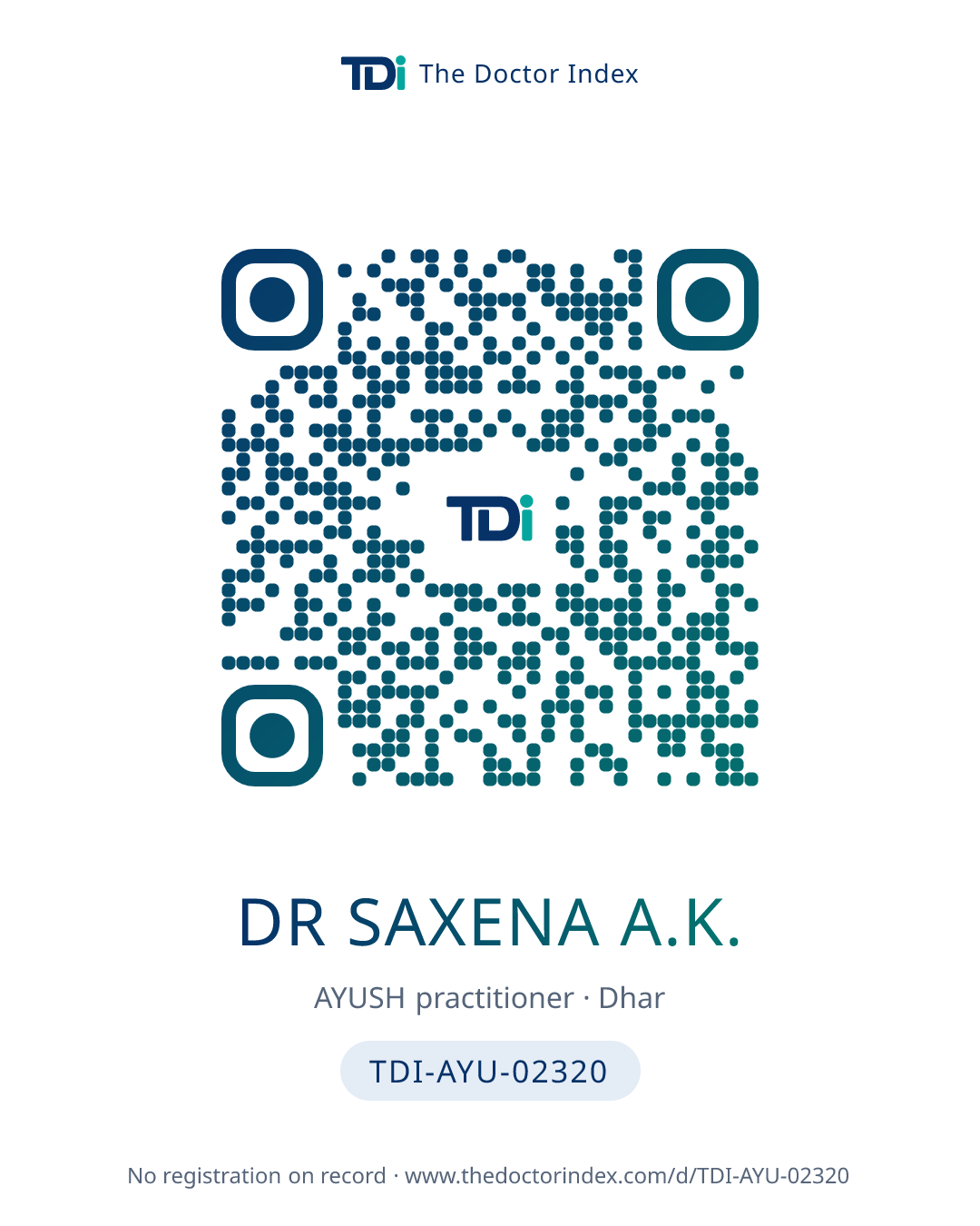 QR card for Dr Saxena A.K., TDI-AYU-02320