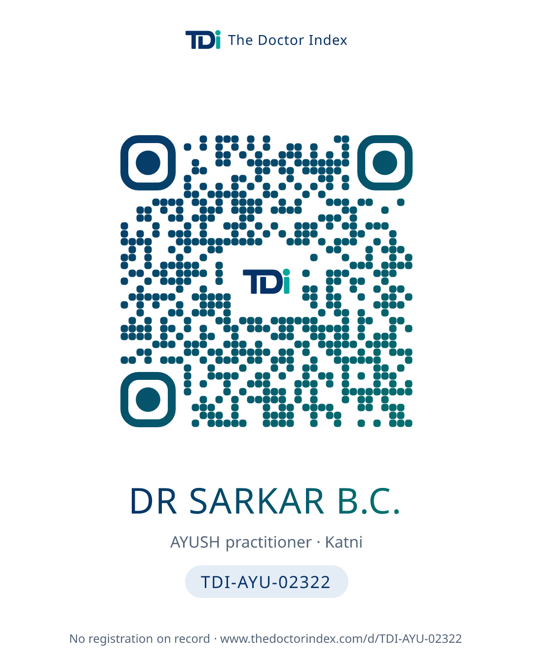 QR card for Dr Sarkar B.C., TDI-AYU-02322