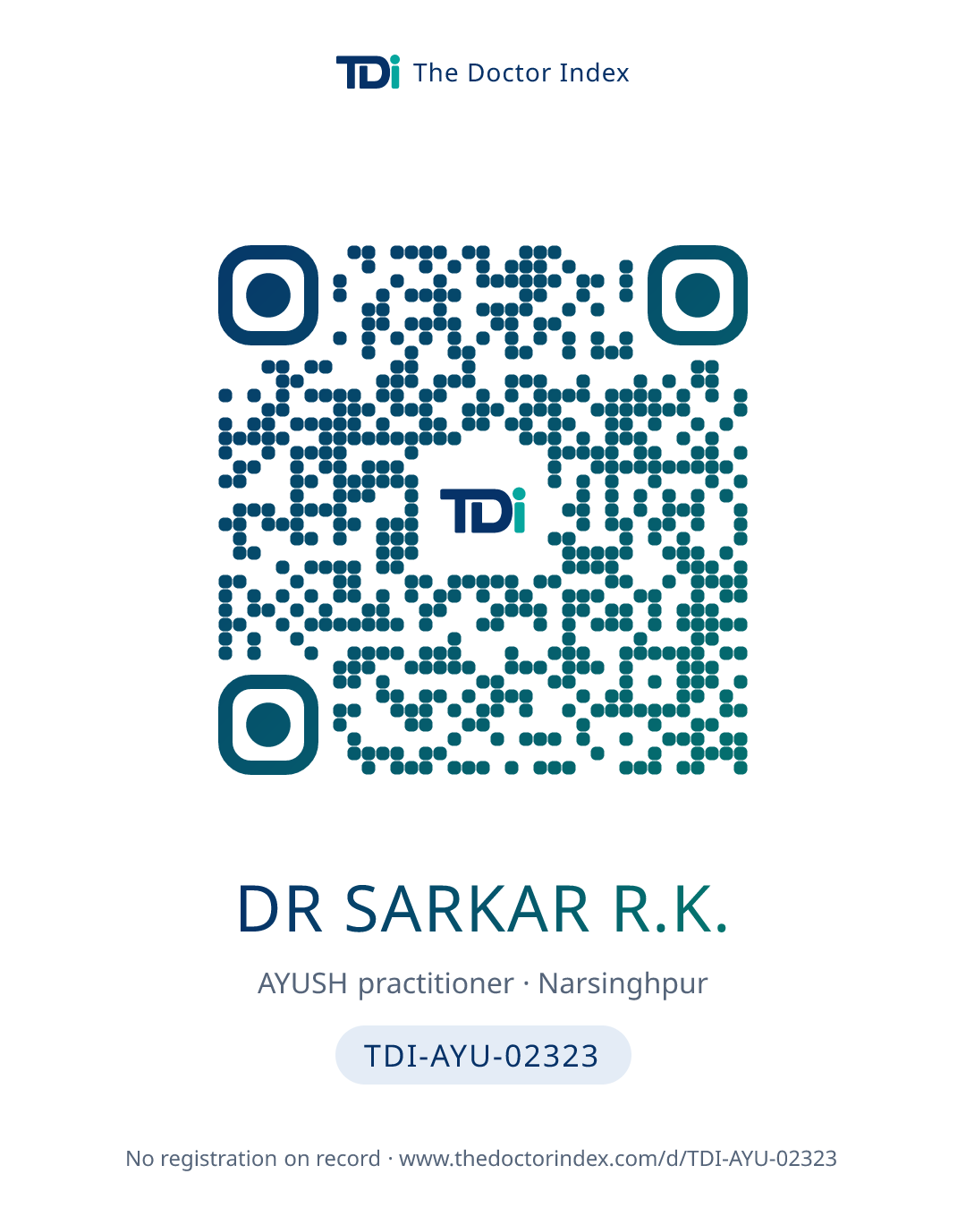 QR card for Dr Sarkar R.K., TDI-AYU-02323