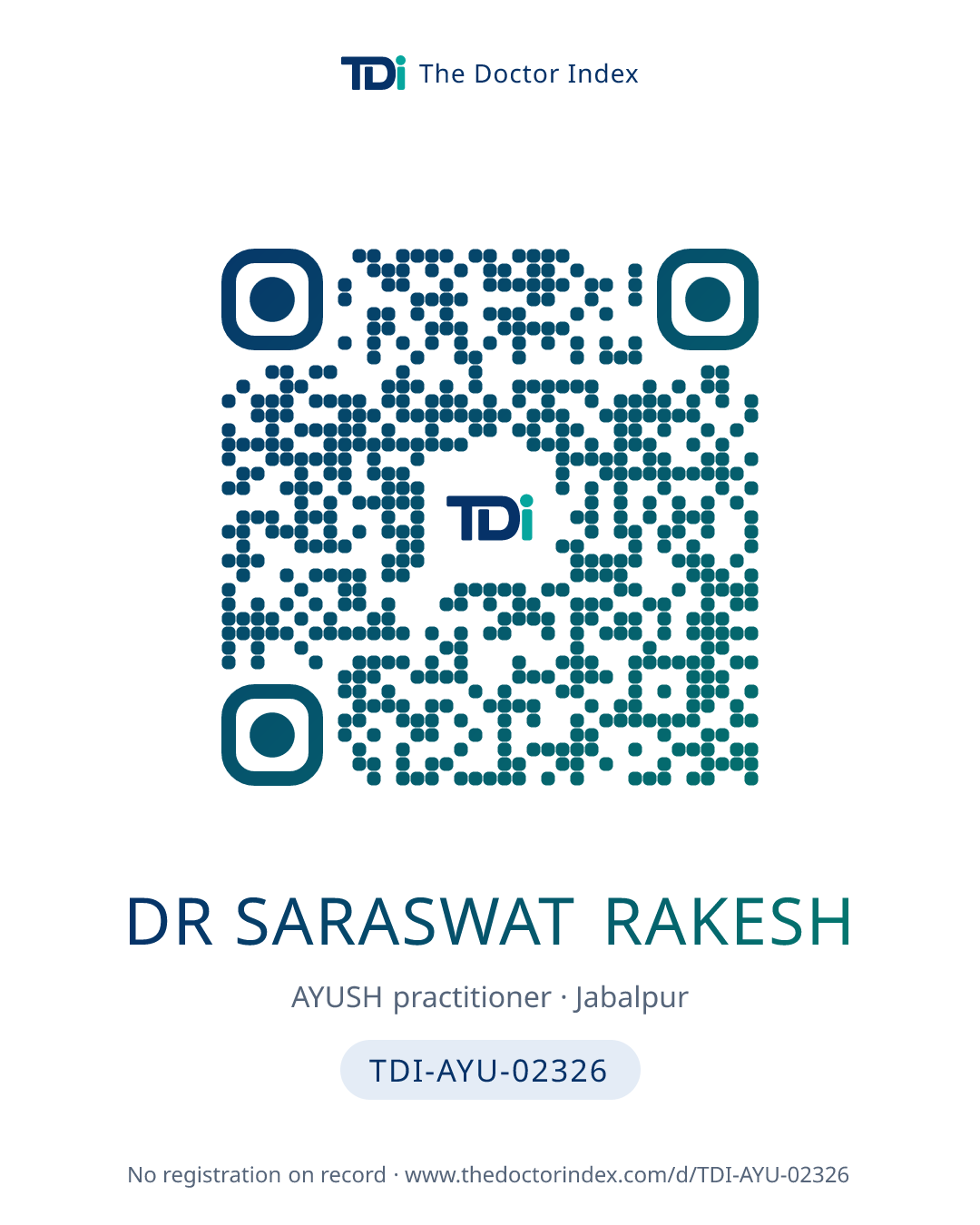 QR card for Dr Saraswat Rakesh, TDI-AYU-02326