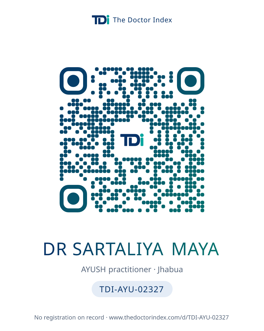 QR card for Dr Sartaliya Maya, TDI-AYU-02327