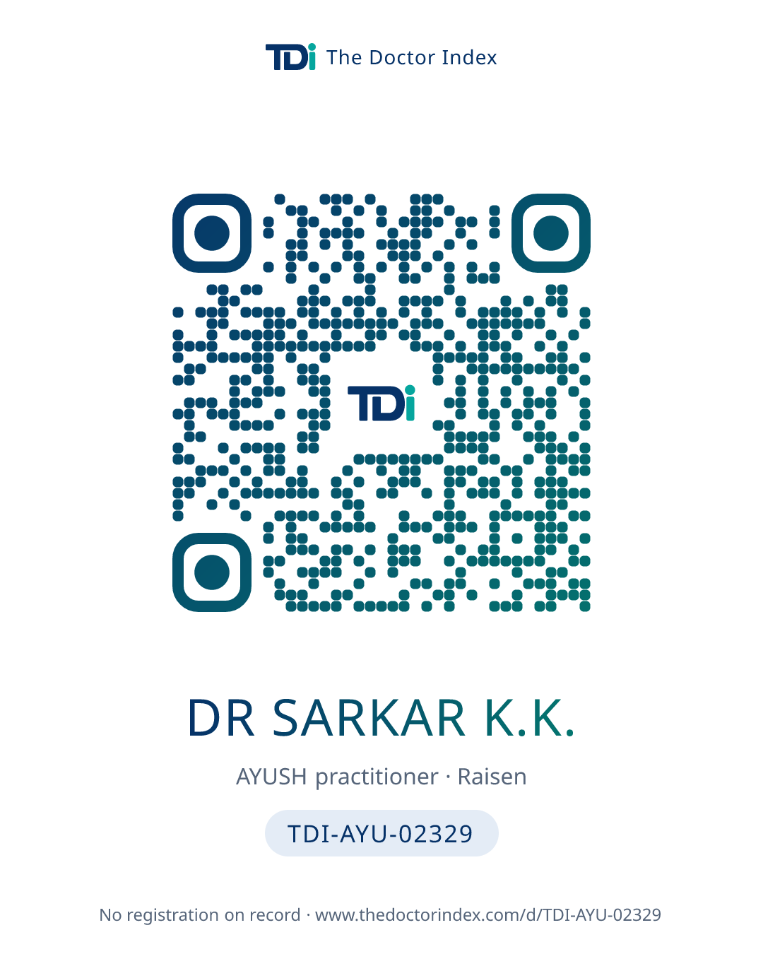 QR card for Dr Sarkar K.K., TDI-AYU-02329