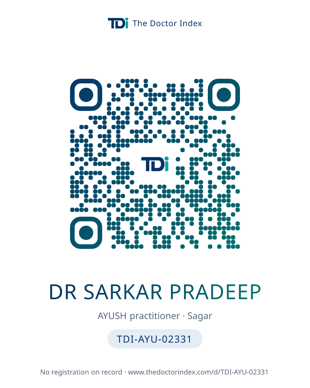 QR card for Dr Sarkar Pradeep, TDI-AYU-02331