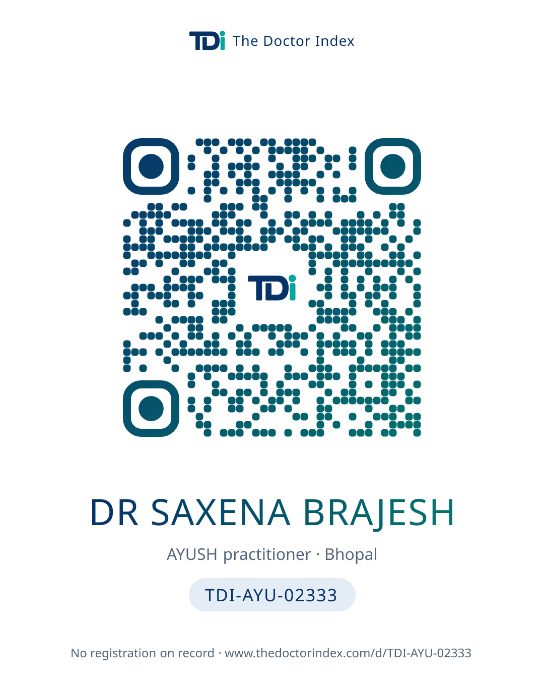 QR card for Dr Saxena Brajesh, TDI-AYU-02333