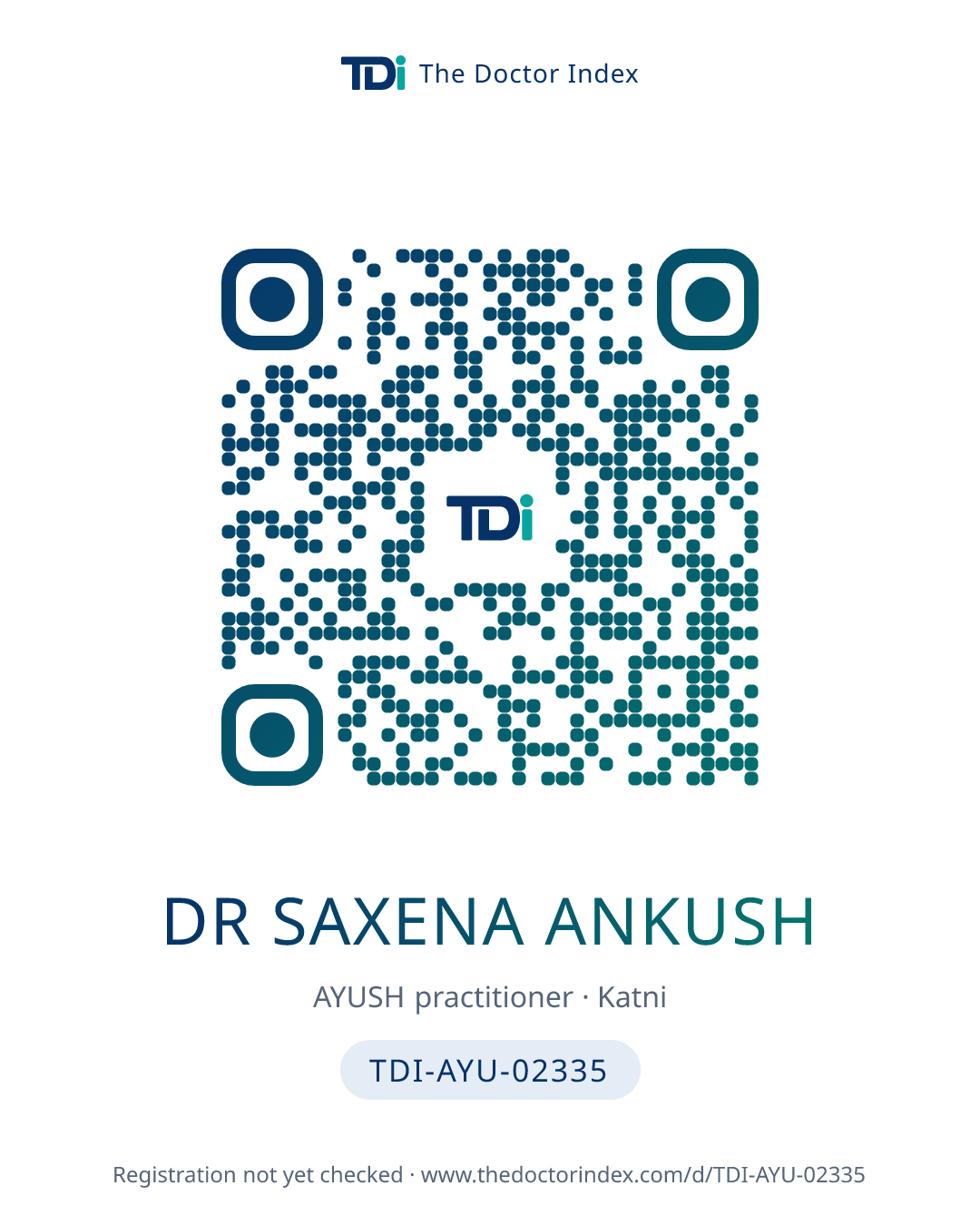 QR card for Dr Saxena Ankush, TDI-AYU-02335