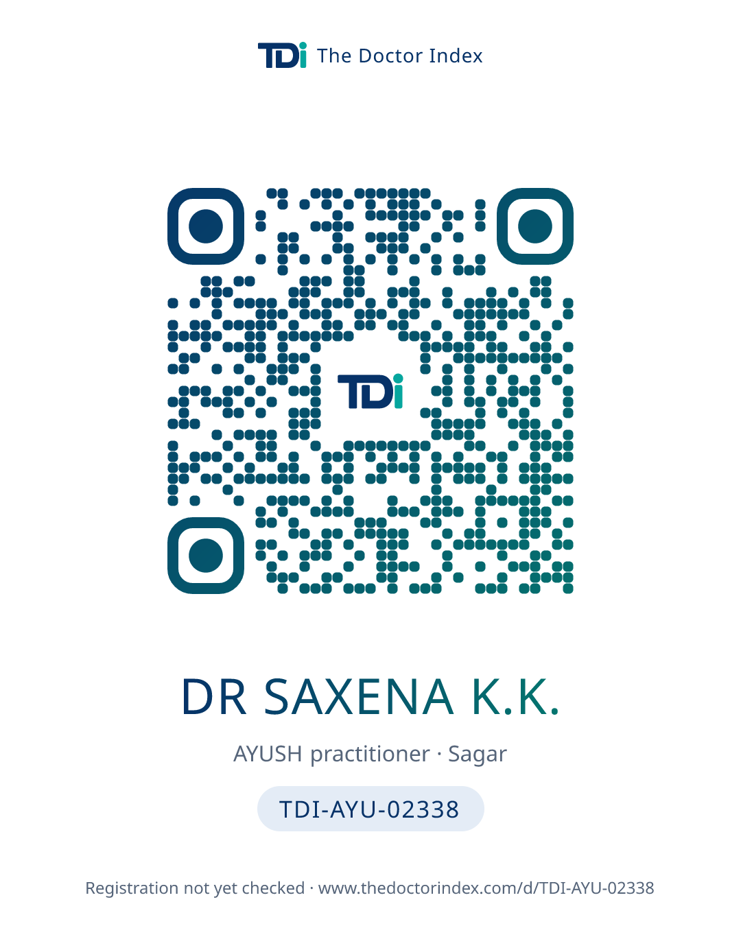 QR card for Dr Saxena K.K., TDI-AYU-02338