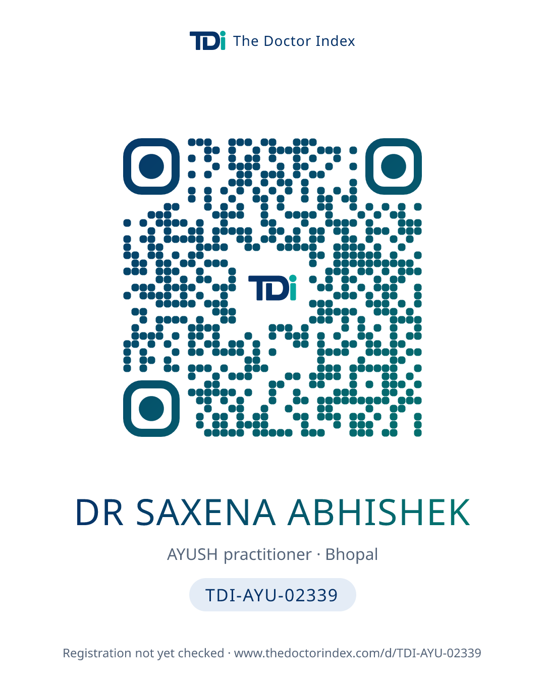 QR card for Dr Saxena Abhishek, TDI-AYU-02339