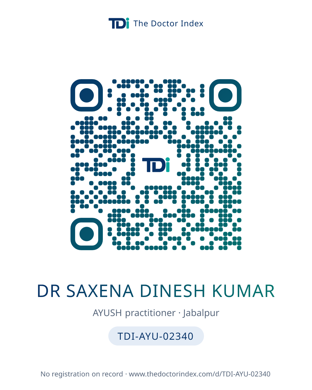 QR card for Dr Saxena Dinesh Kumar, TDI-AYU-02340