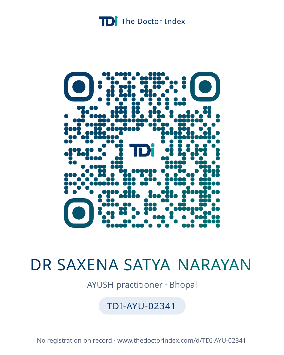 QR card for Dr Saxena Satya Narayan, TDI-AYU-02341