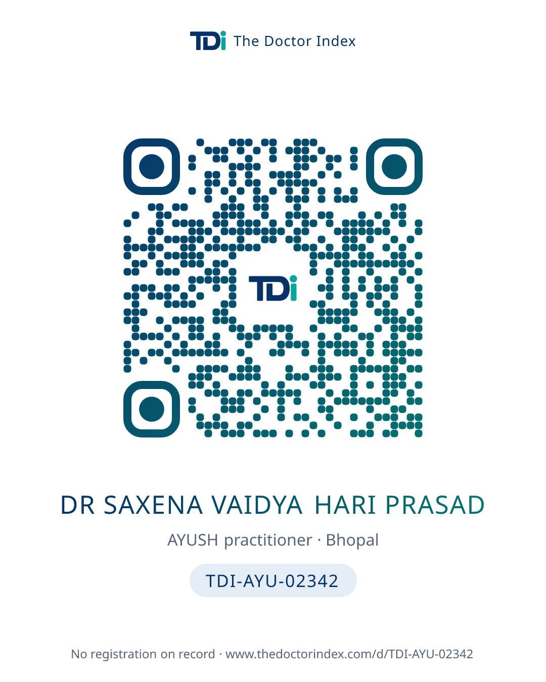 QR card for Dr Saxena Vaidya Hari Prasad, TDI-AYU-02342