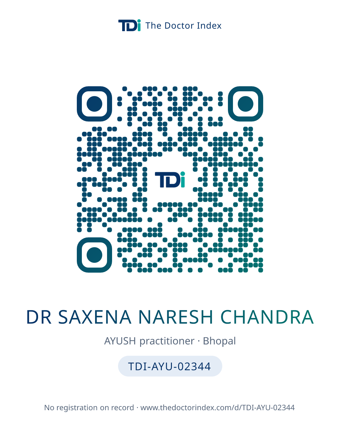 QR card for Dr Saxena Naresh Chandra, TDI-AYU-02344