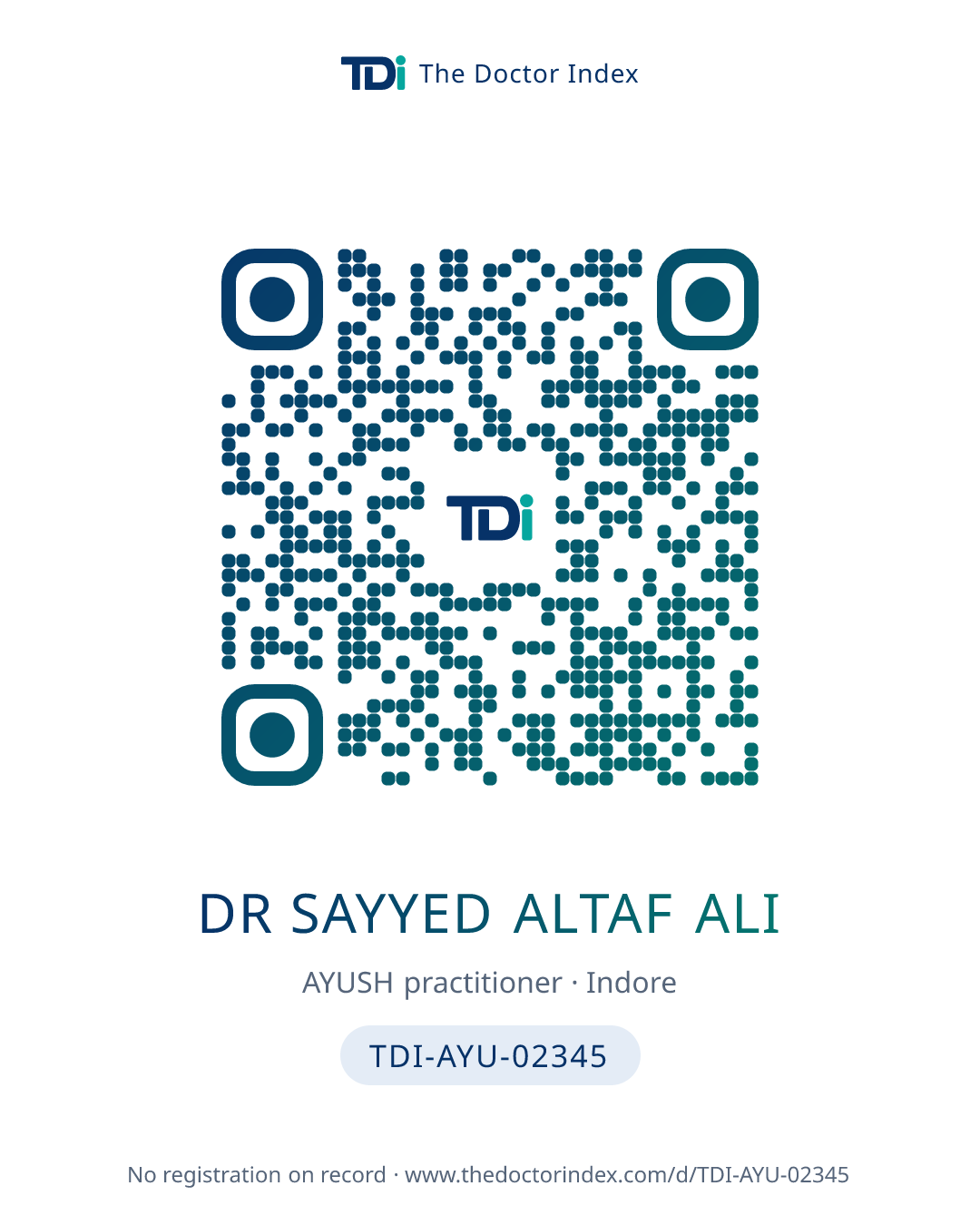 QR card for Dr Sayyed Altaf Ali, TDI-AYU-02345