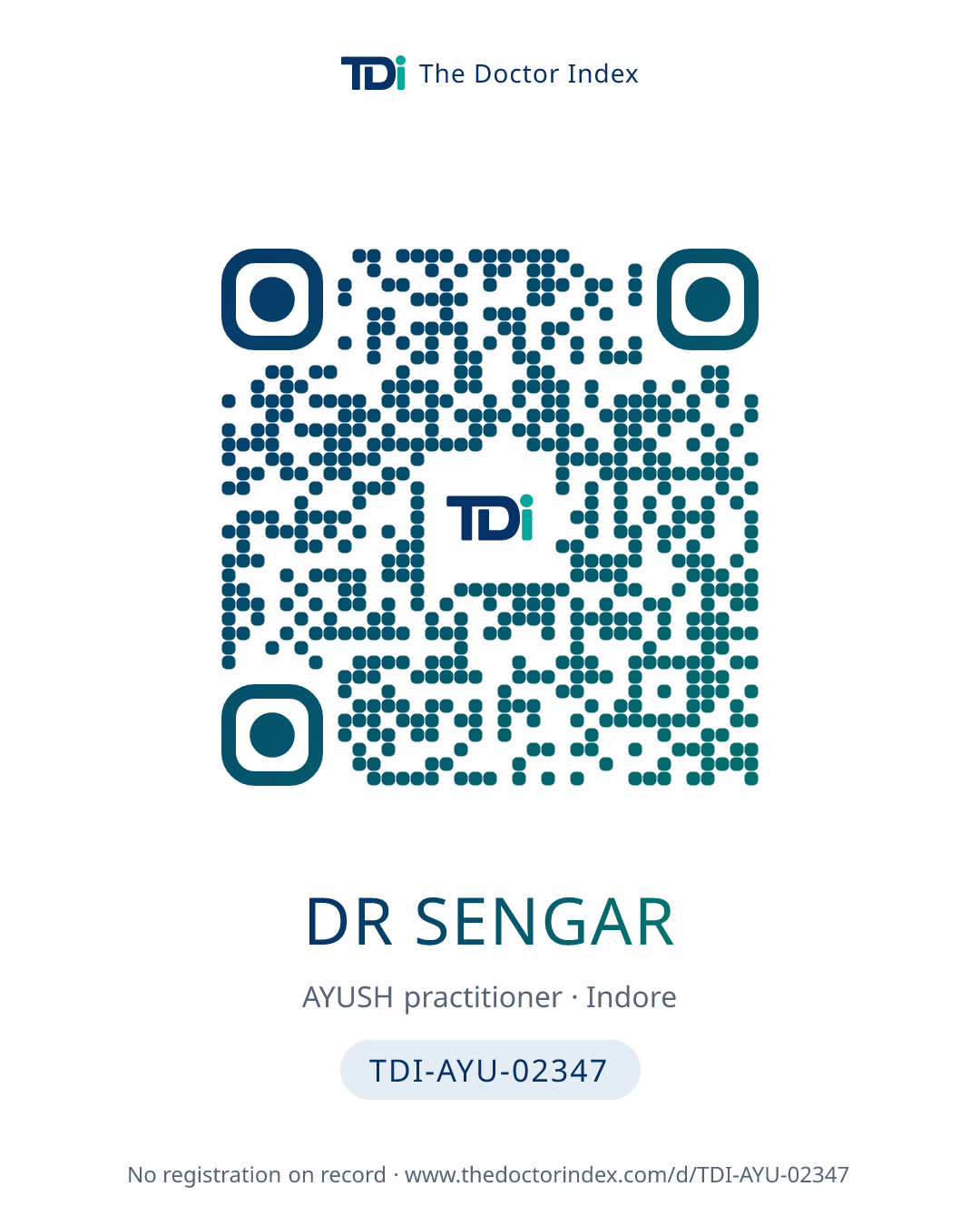 QR card for Dr Sengar, TDI-AYU-02347