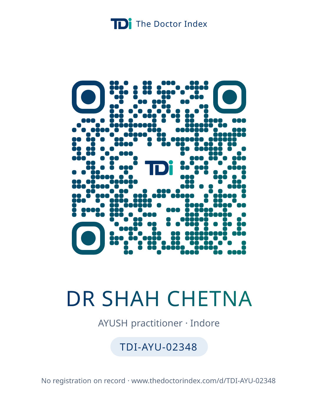 QR card for Dr Shah Chetna, TDI-AYU-02348