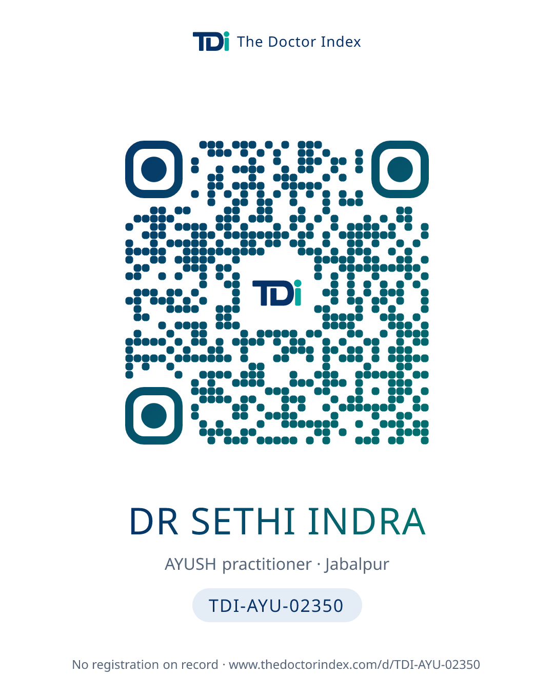 QR card for Dr Sethi Indra, TDI-AYU-02350
