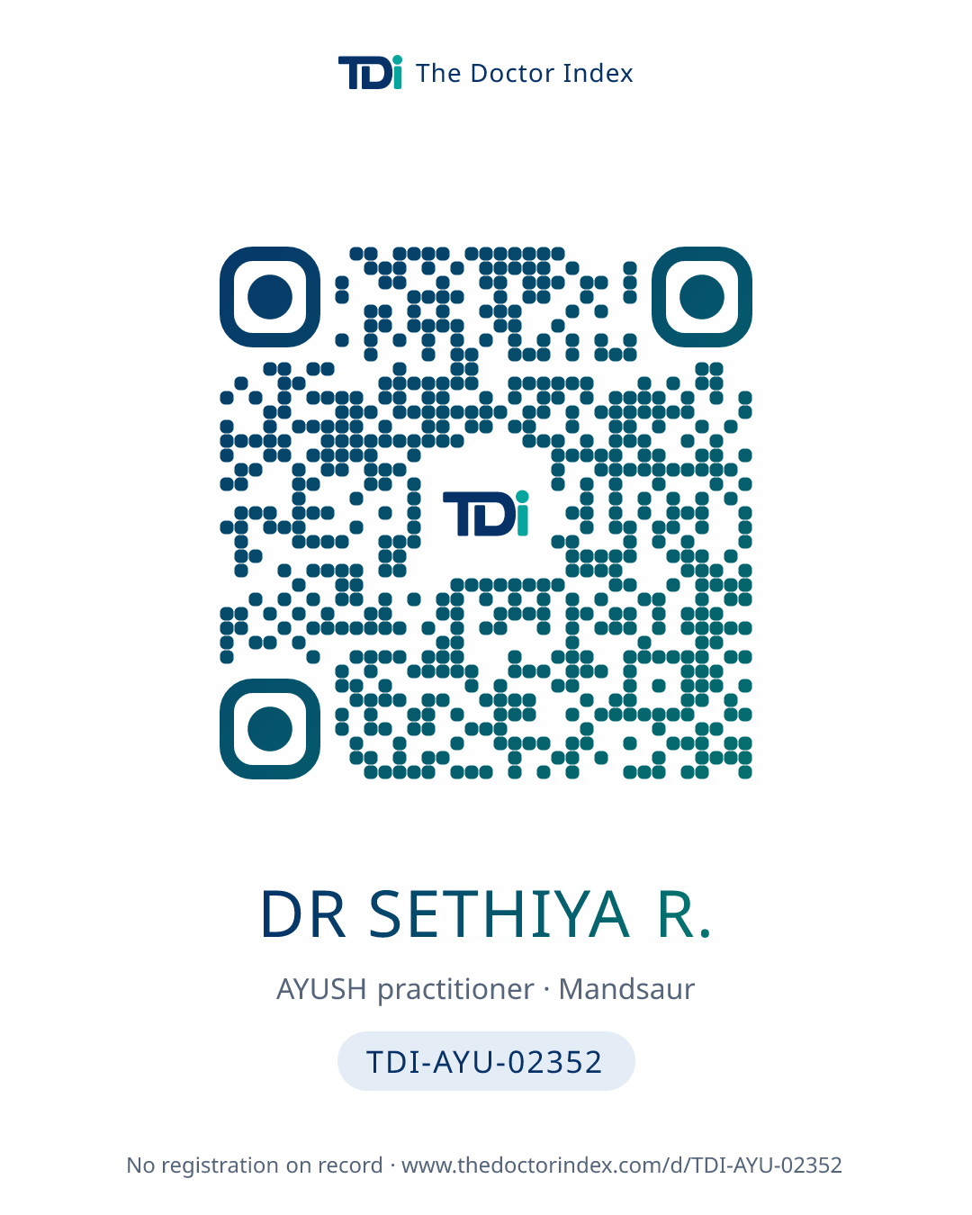 QR card for Dr Sethiya R., TDI-AYU-02352