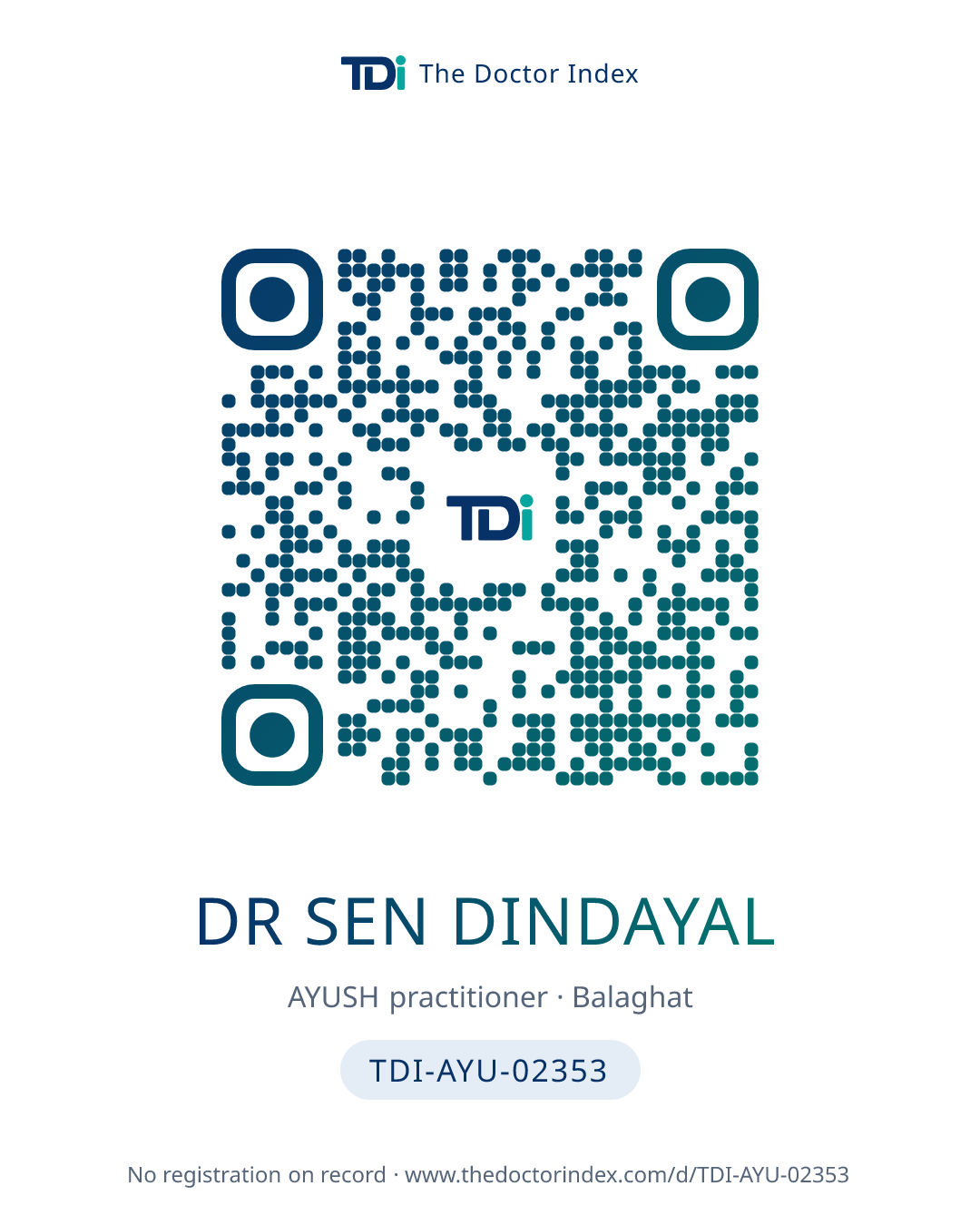 QR card for Dr Sen Dindayal, TDI-AYU-02353