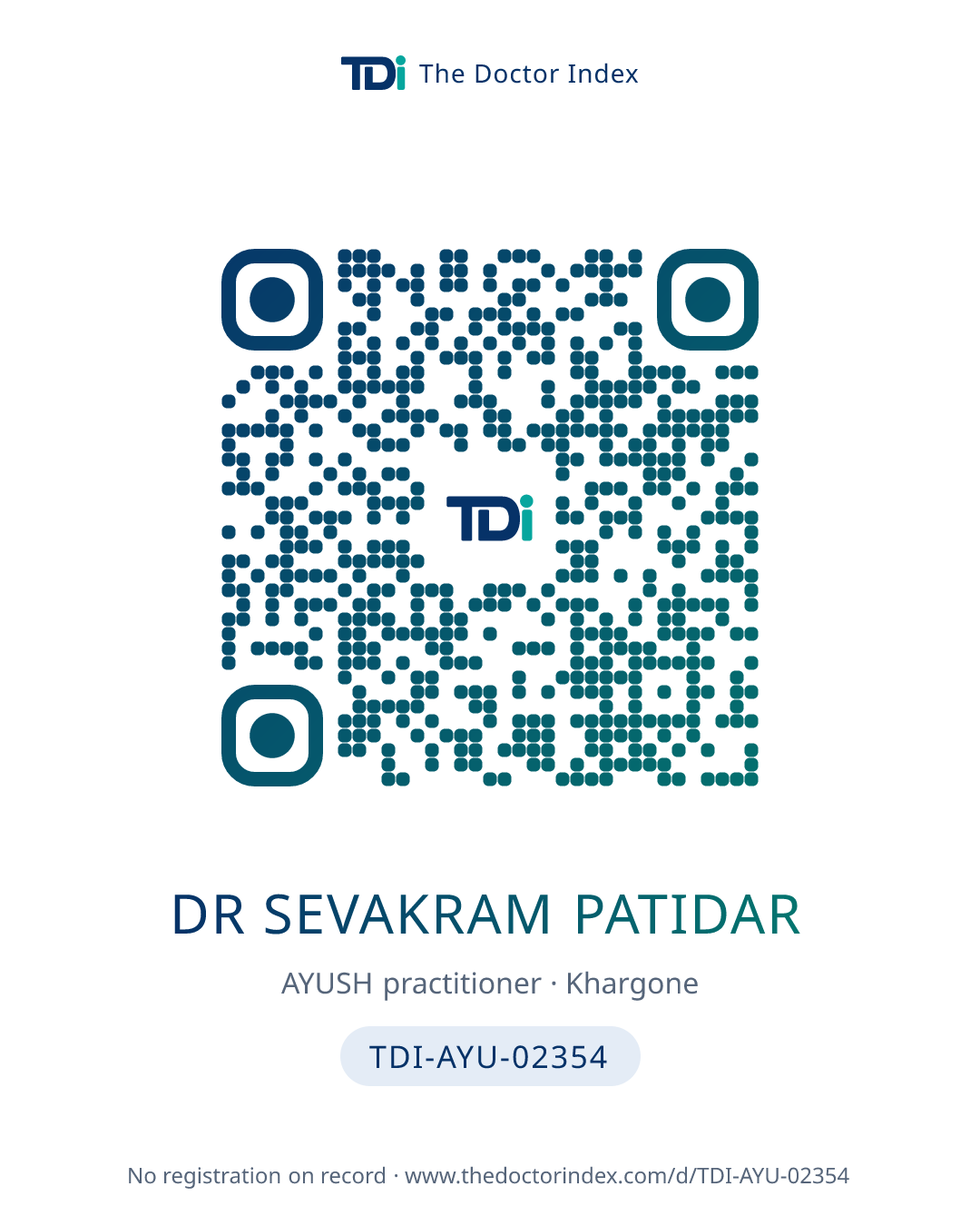 QR card for Dr Sevakram Patidar, TDI-AYU-02354