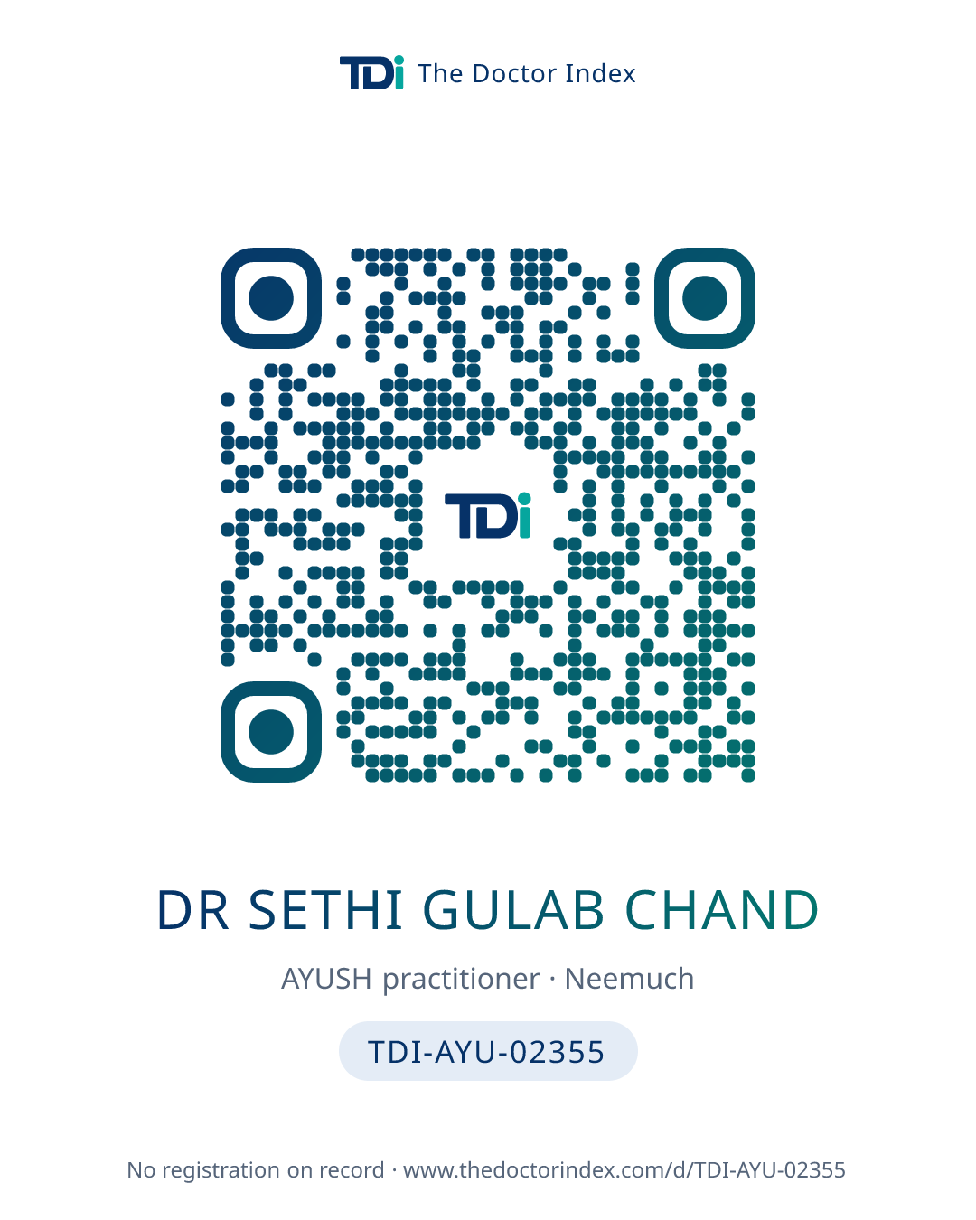 QR card for Dr Sethi Gulab Chand, TDI-AYU-02355