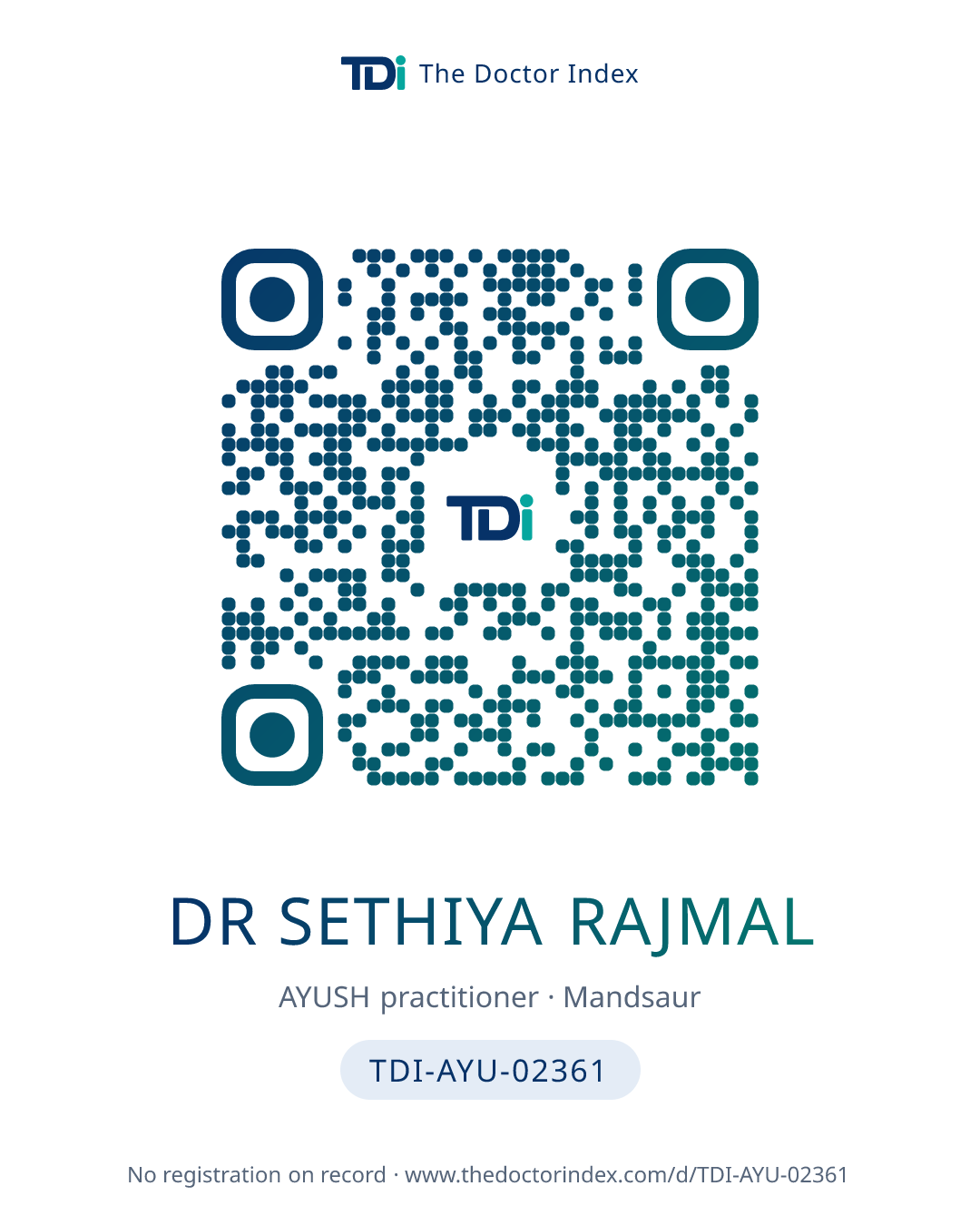 QR card for Dr Sethiya Rajmal, TDI-AYU-02361