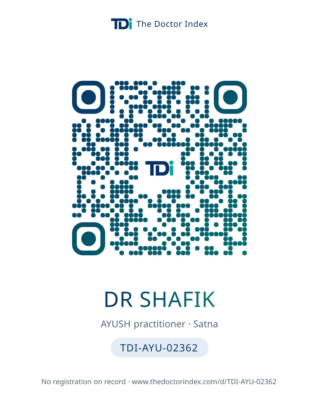 QR card for Dr Shafik, TDI-AYU-02362