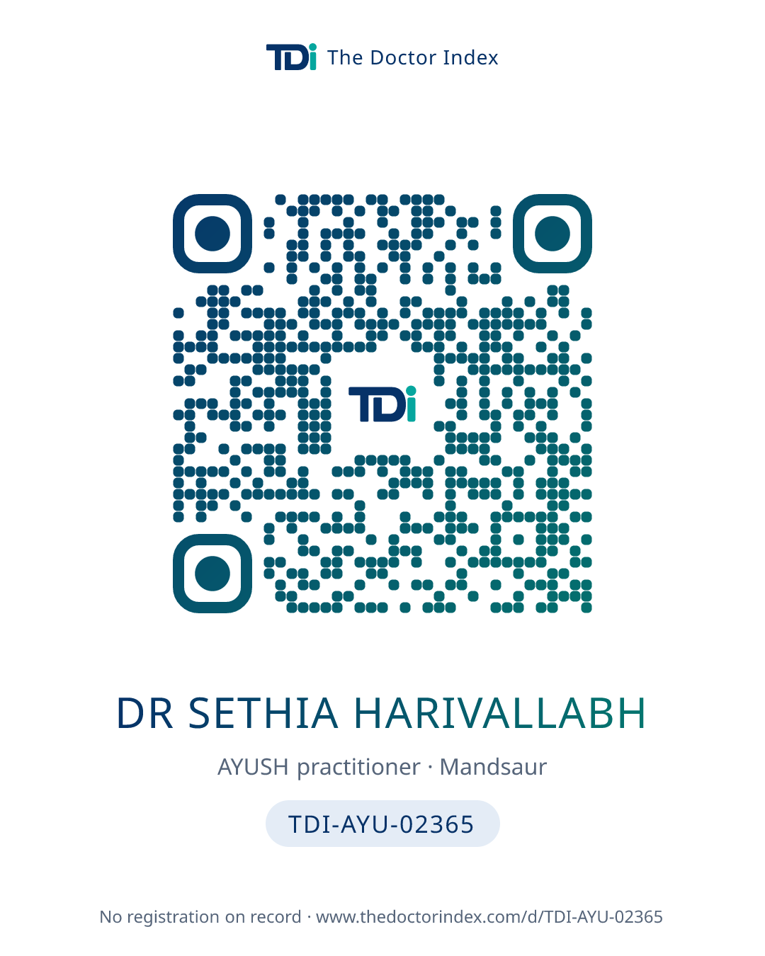 QR card for Dr Sethia Harivallabh, TDI-AYU-02365