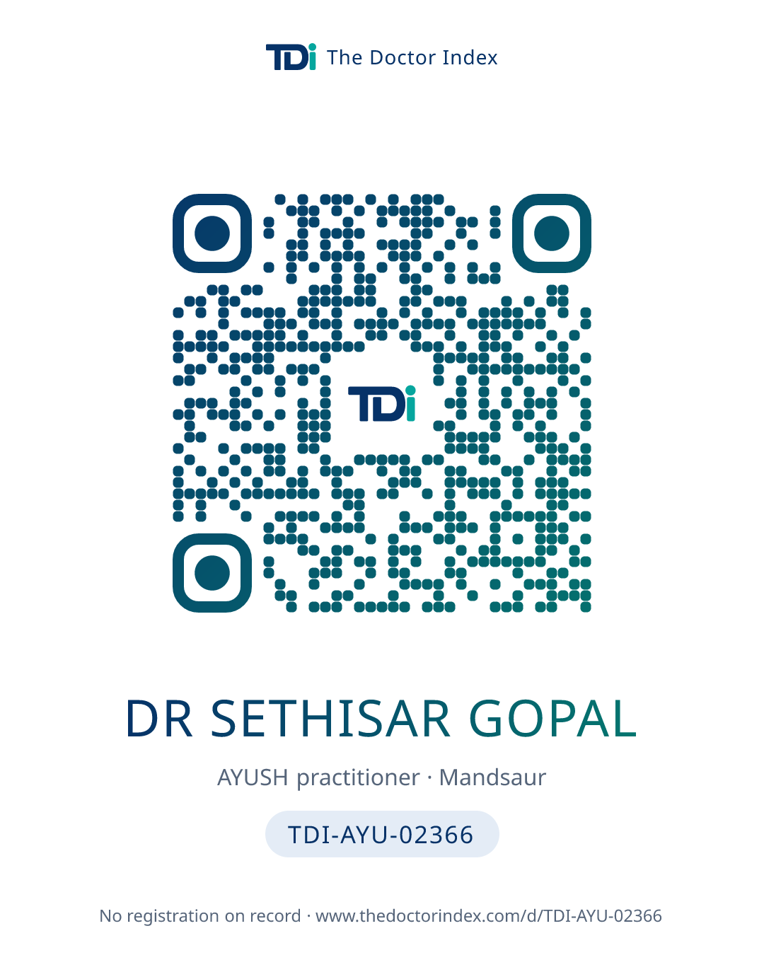 QR card for Dr Sethisar Gopal, TDI-AYU-02366