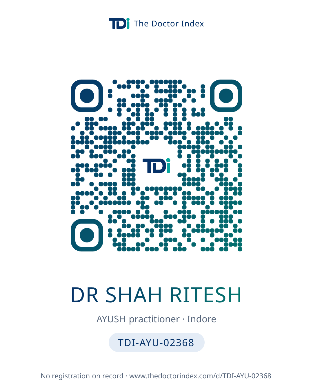 QR card for Dr Shah Ritesh, TDI-AYU-02368