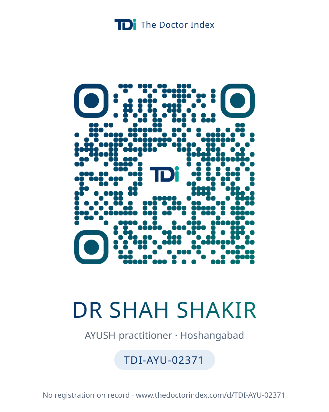QR card for Dr Shah Shakir, TDI-AYU-02371