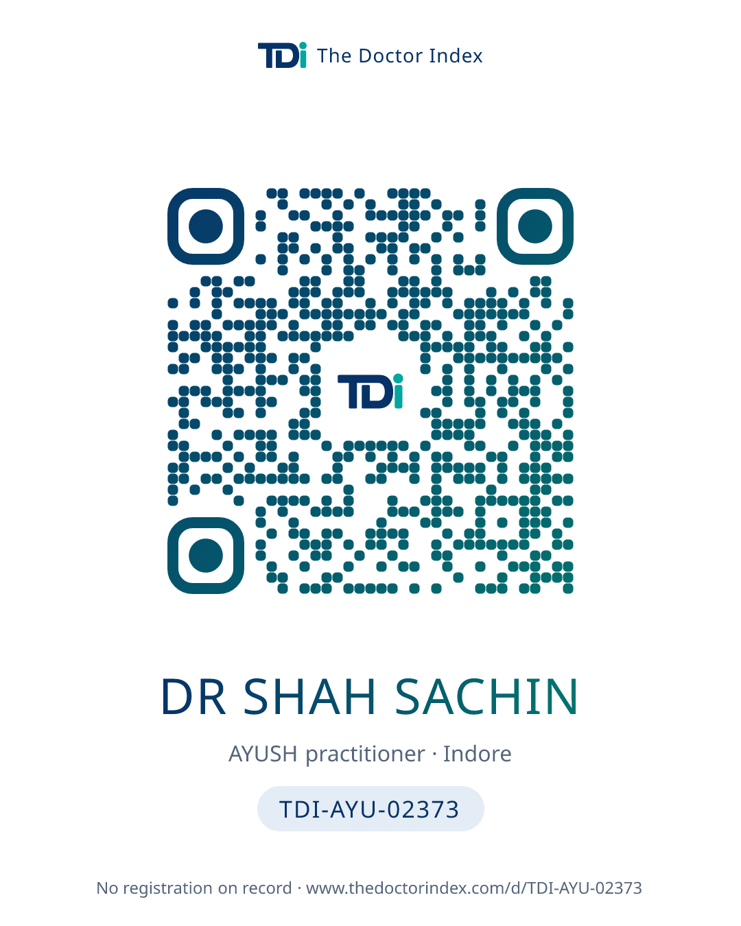 QR card for Dr Shah Sachin, TDI-AYU-02373