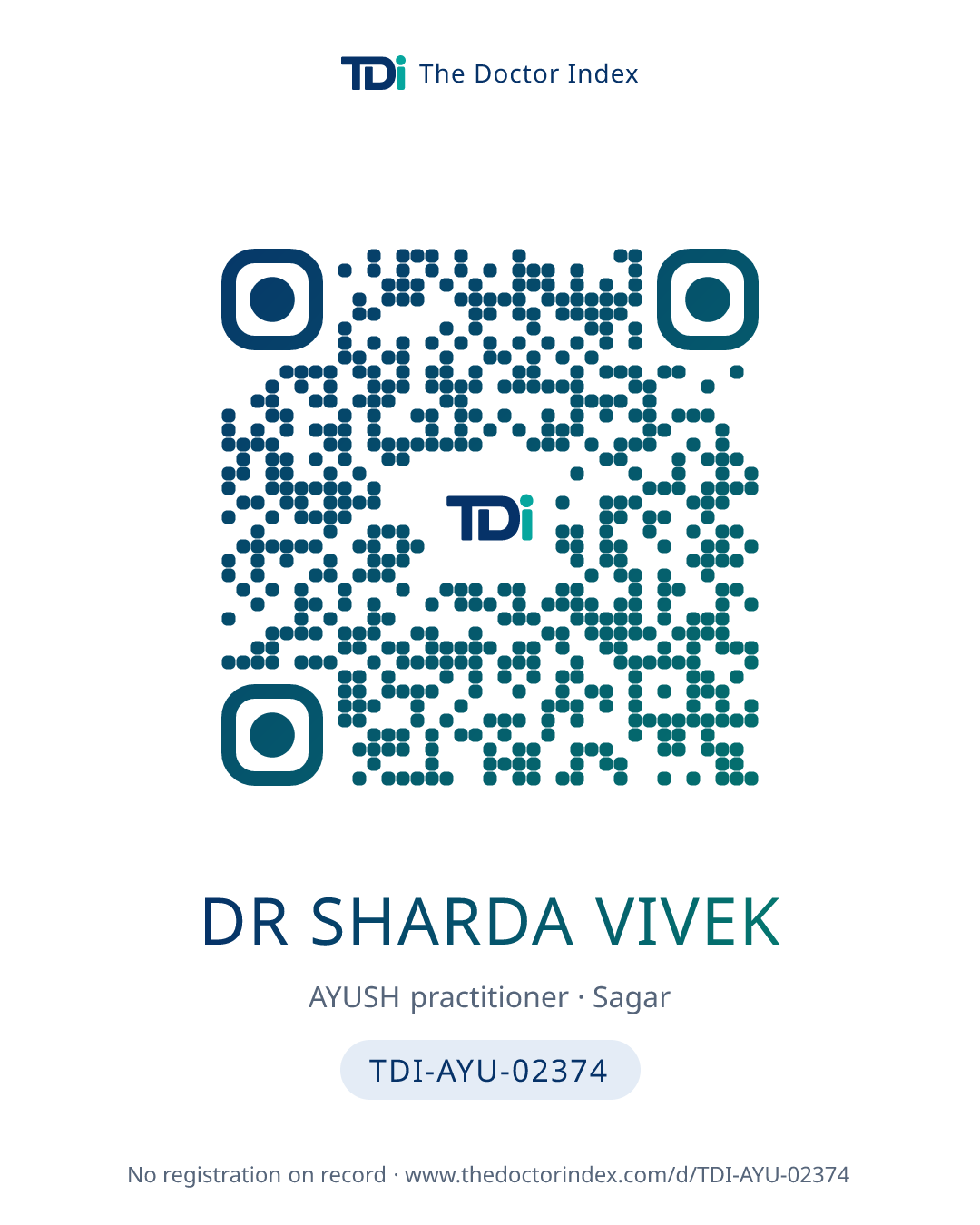 QR card for Dr Sharda Vivek, TDI-AYU-02374