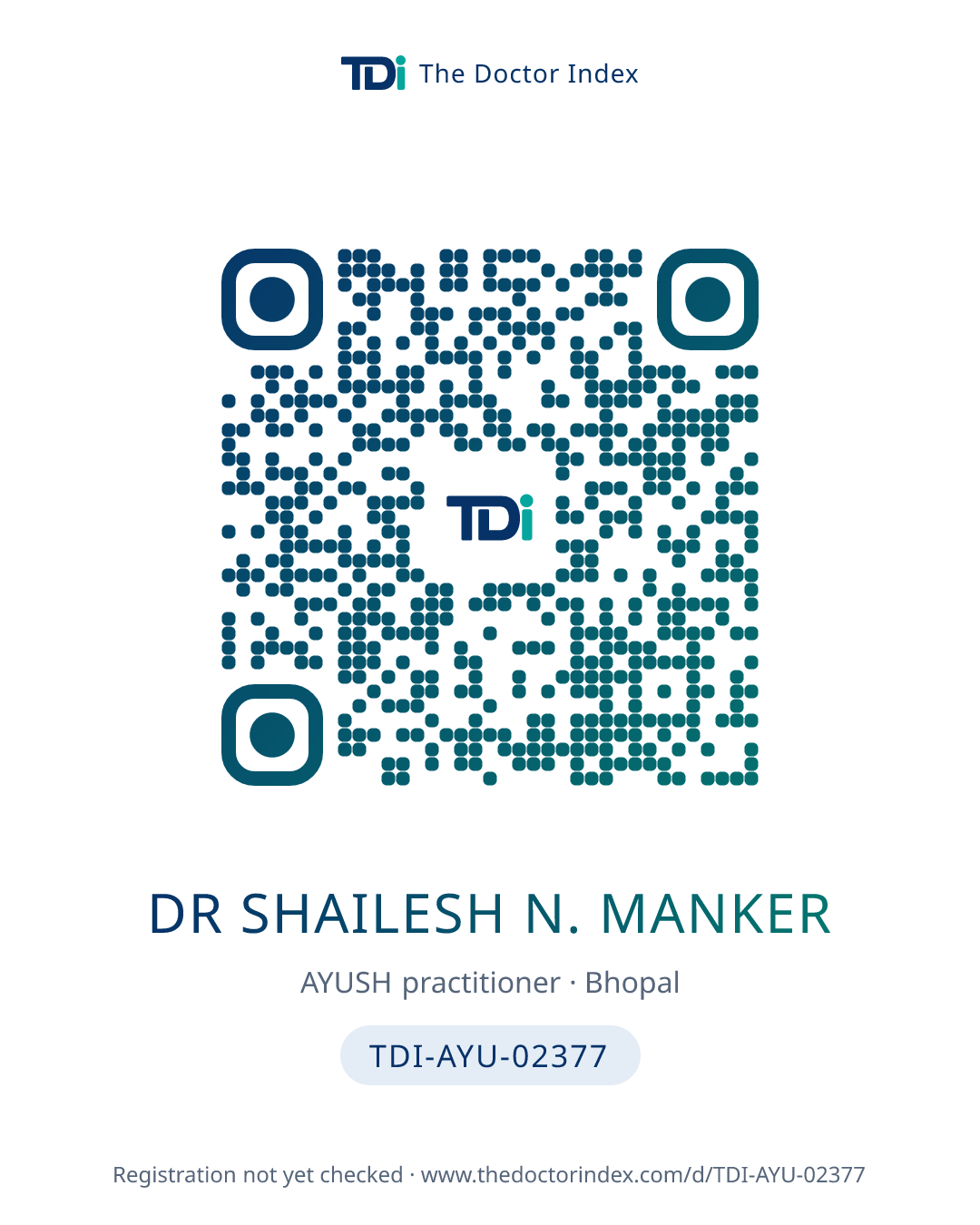 QR card for Dr Shailesh N. Manker, TDI-AYU-02377