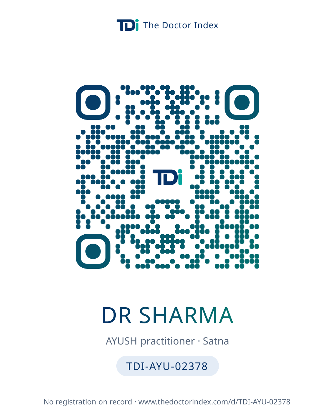 QR card for Dr Sharma, TDI-AYU-02378