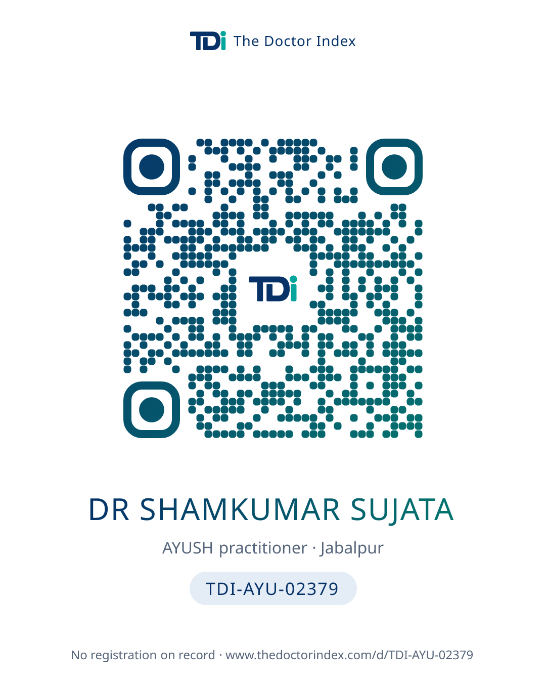 QR card for Dr Shamkumar Sujata, TDI-AYU-02379