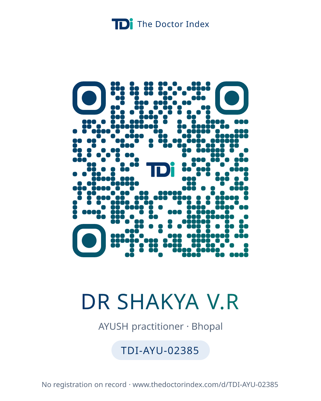 QR card for Dr Shakya V.R, TDI-AYU-02385