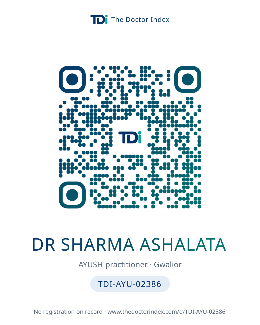QR card for Dr Sharma Ashalata, TDI-AYU-02386