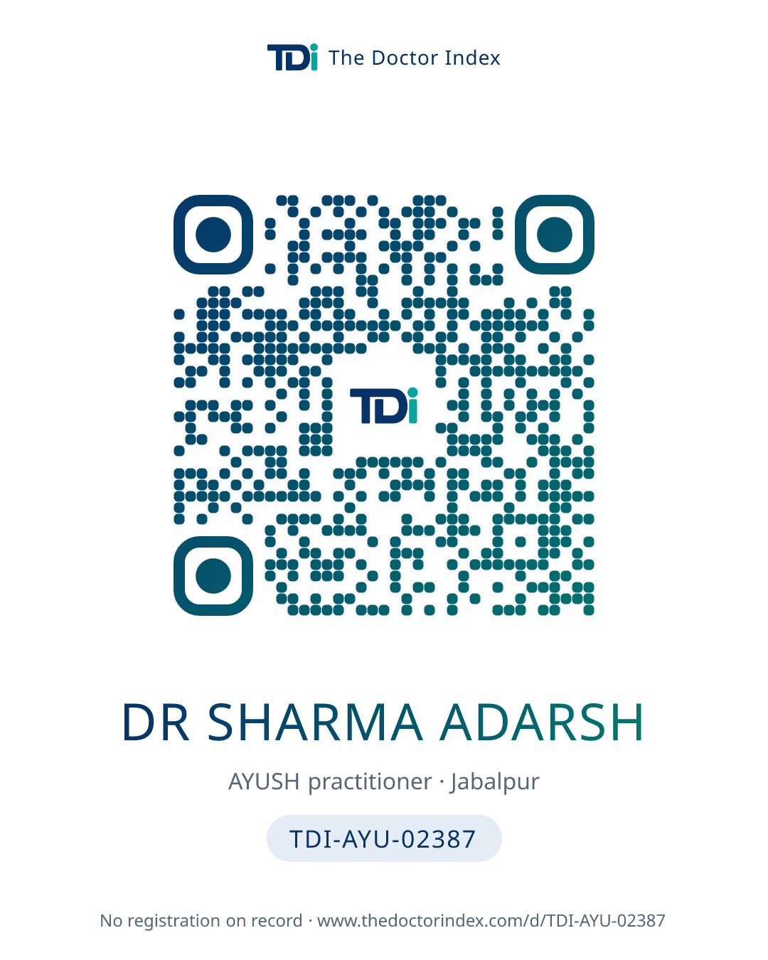 QR card for Dr Sharma Adarsh, TDI-AYU-02387