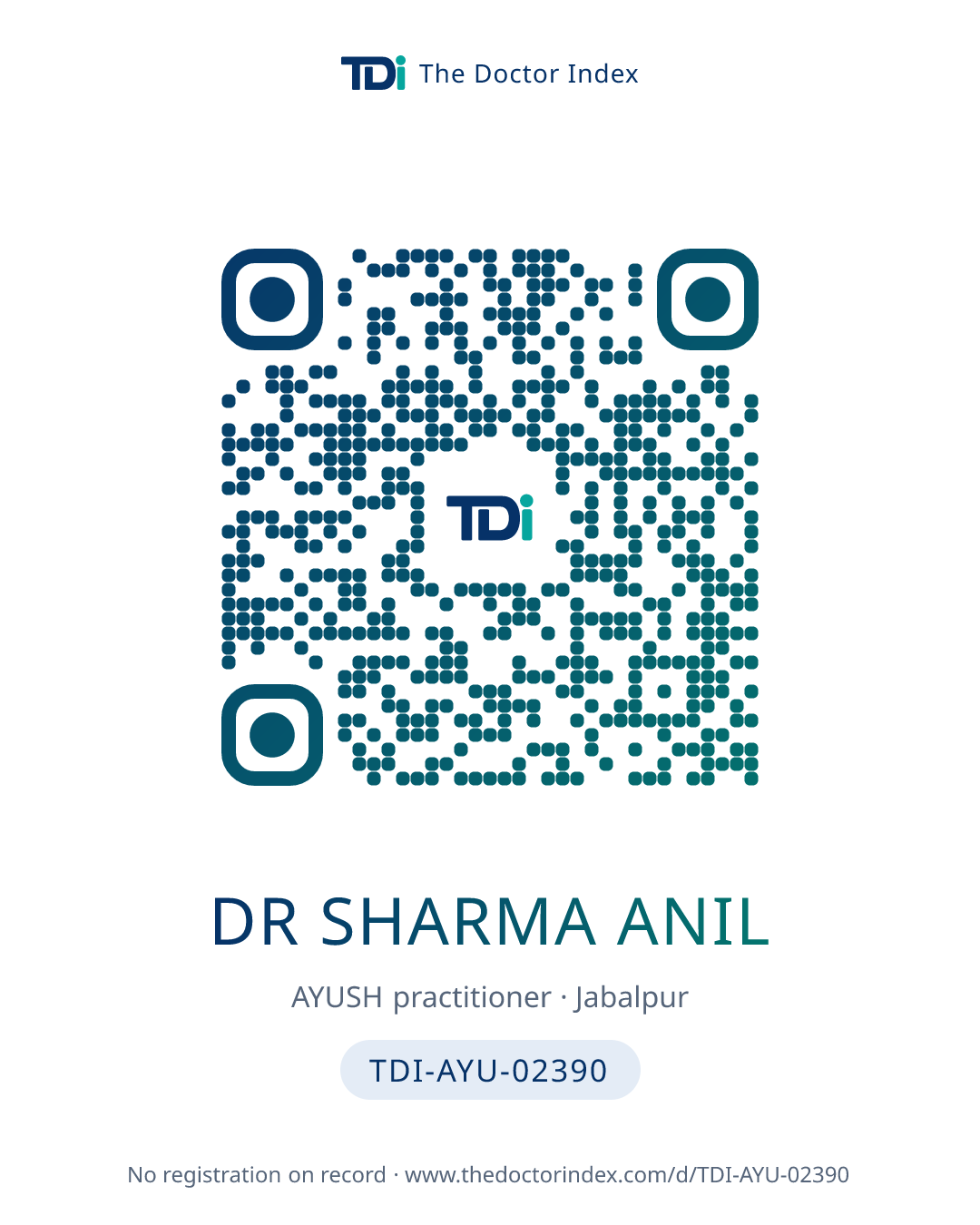 QR card for Dr Sharma Anil, TDI-AYU-02390