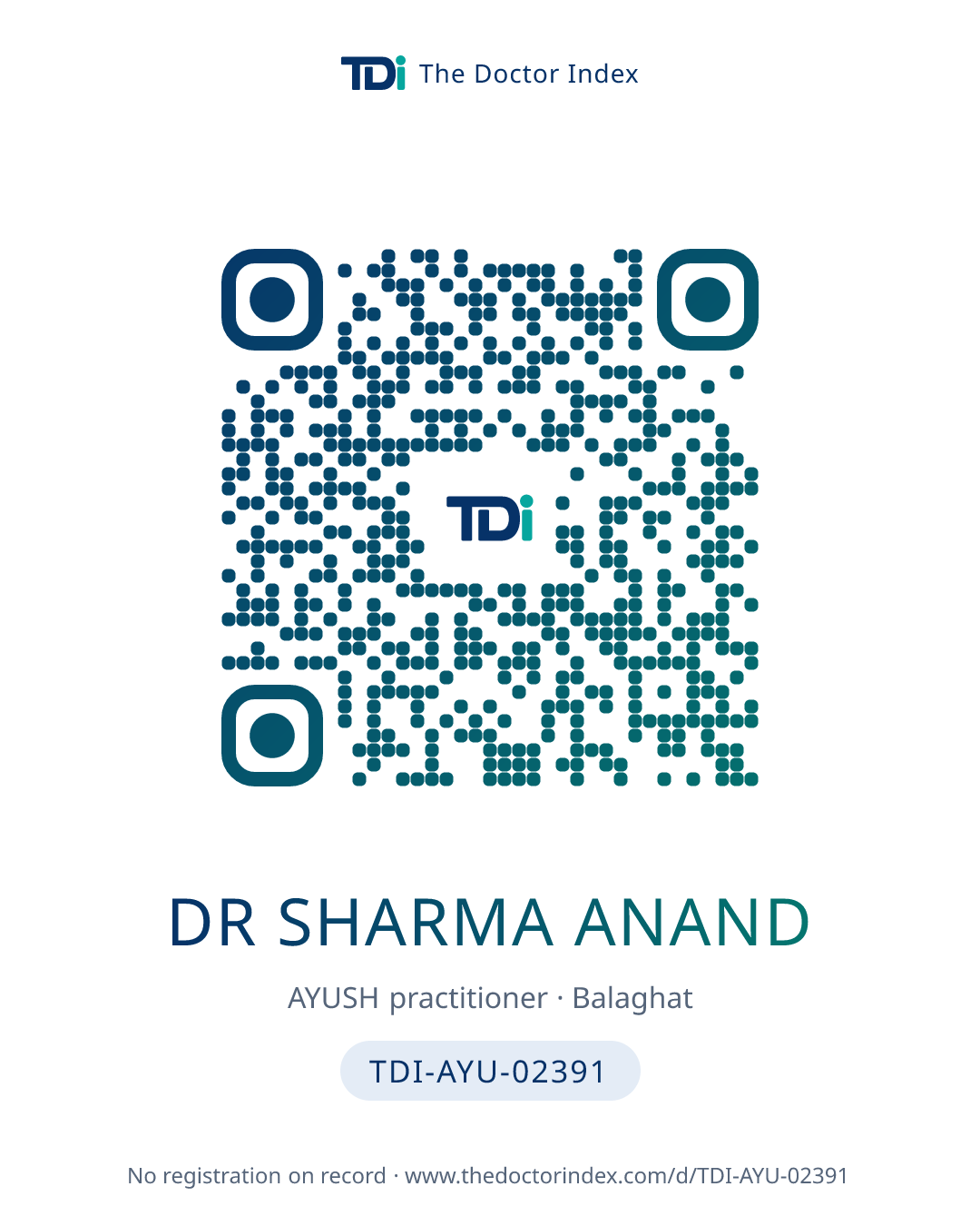 QR card for Dr Sharma Anand, TDI-AYU-02391