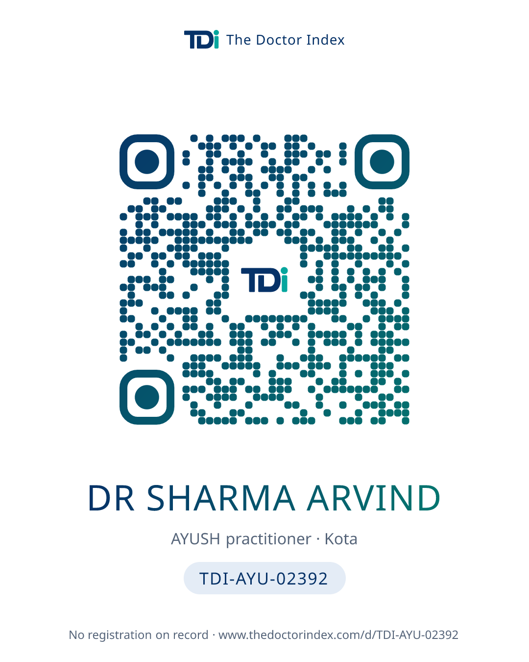 QR card for Dr Sharma Arvind, TDI-AYU-02392