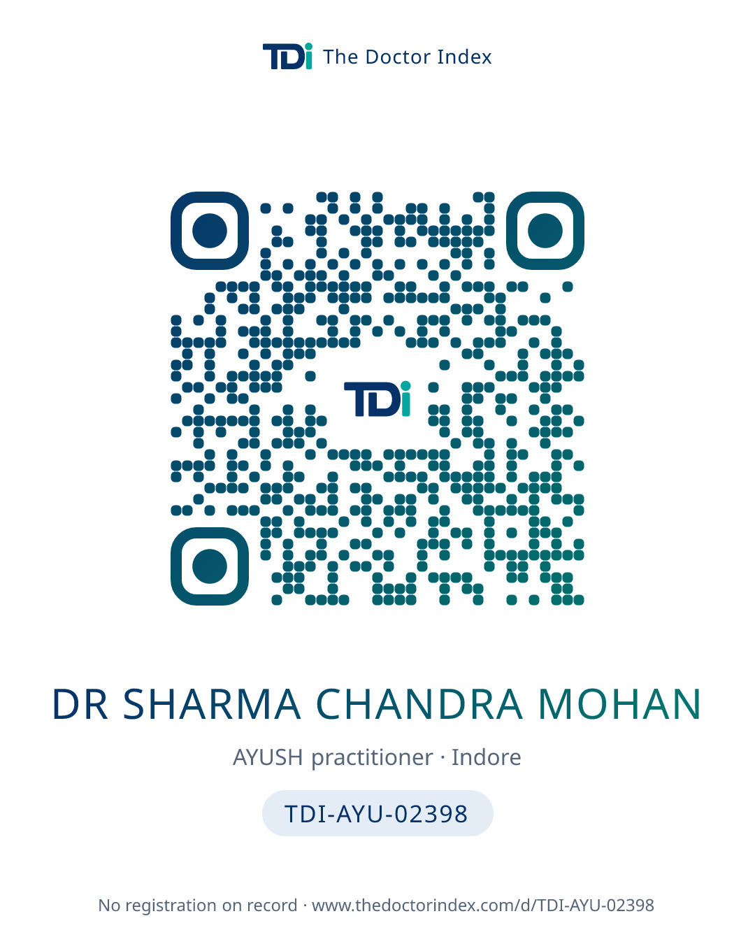 QR card for Dr Sharma Chandra Mohan, TDI-AYU-02398