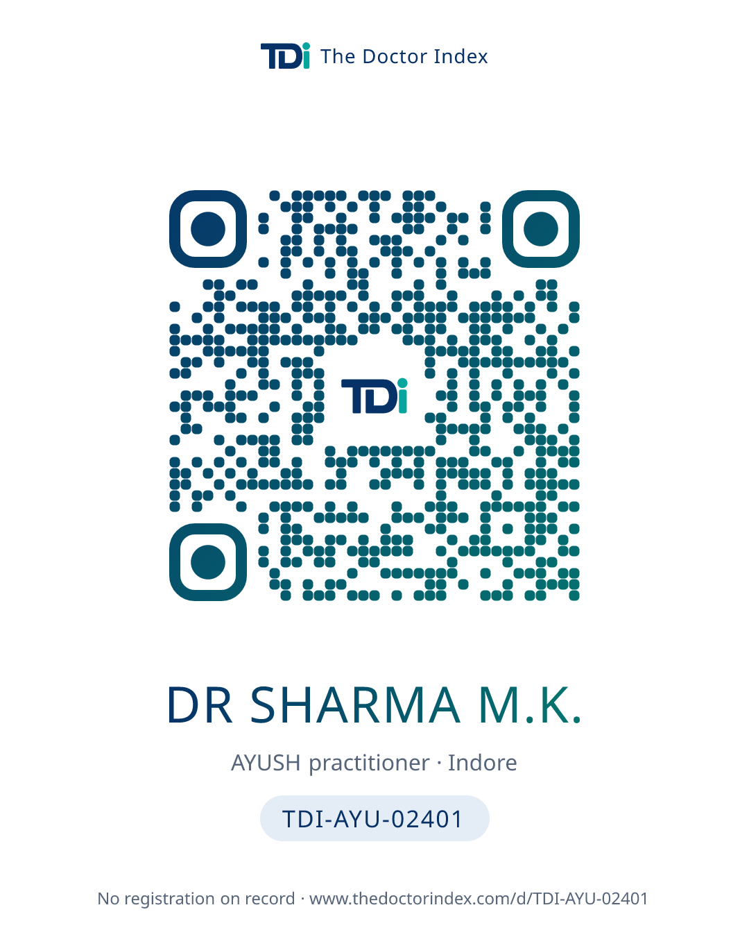 QR card for Dr Sharma M.K., TDI-AYU-02401