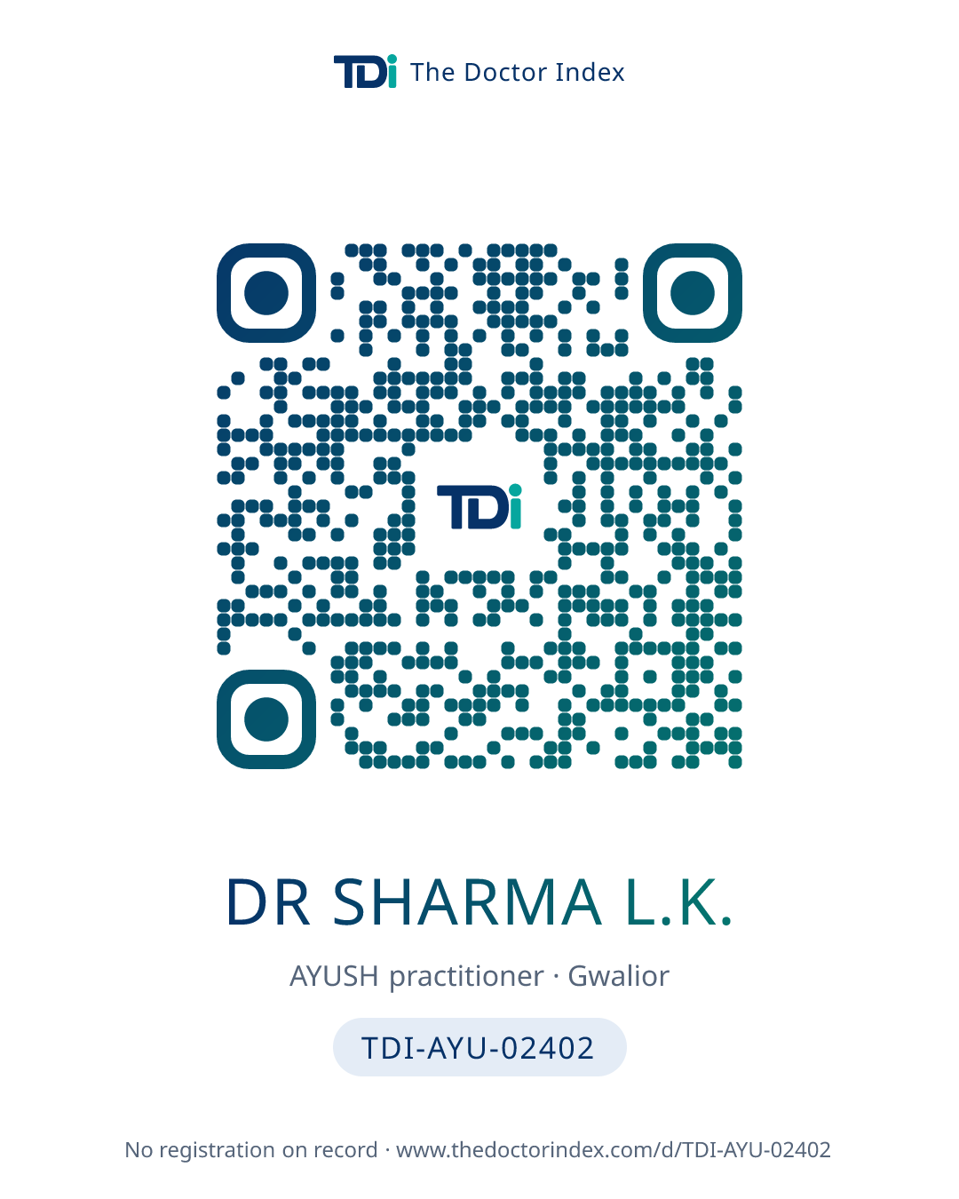 QR card for Dr Sharma L.K., TDI-AYU-02402