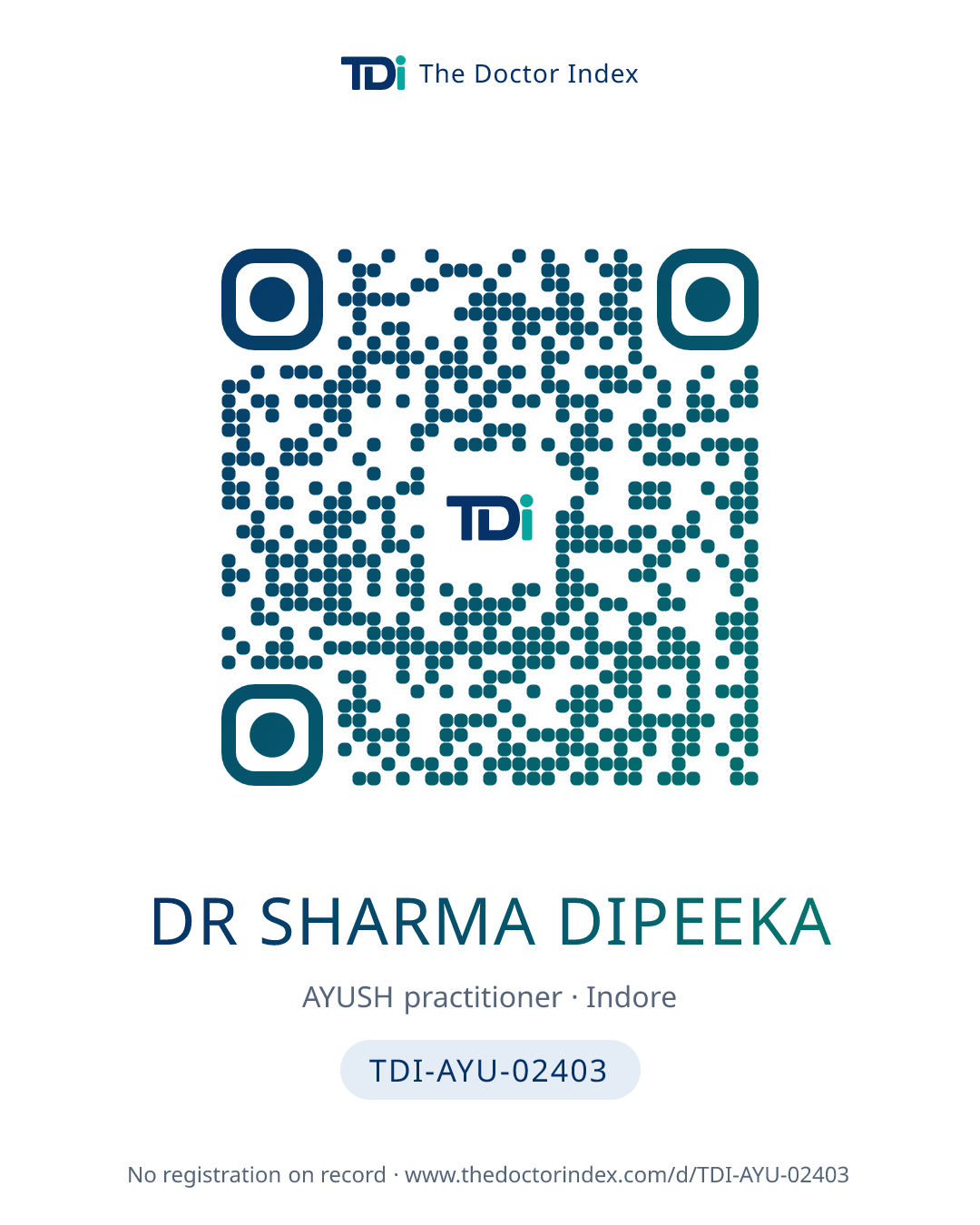 QR card for Dr Sharma Dipeeka, TDI-AYU-02403