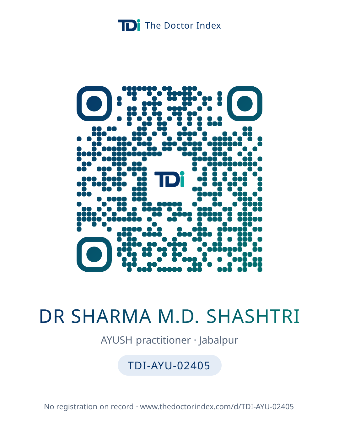 QR card for Dr Sharma M.D. Shashtri, TDI-AYU-02405