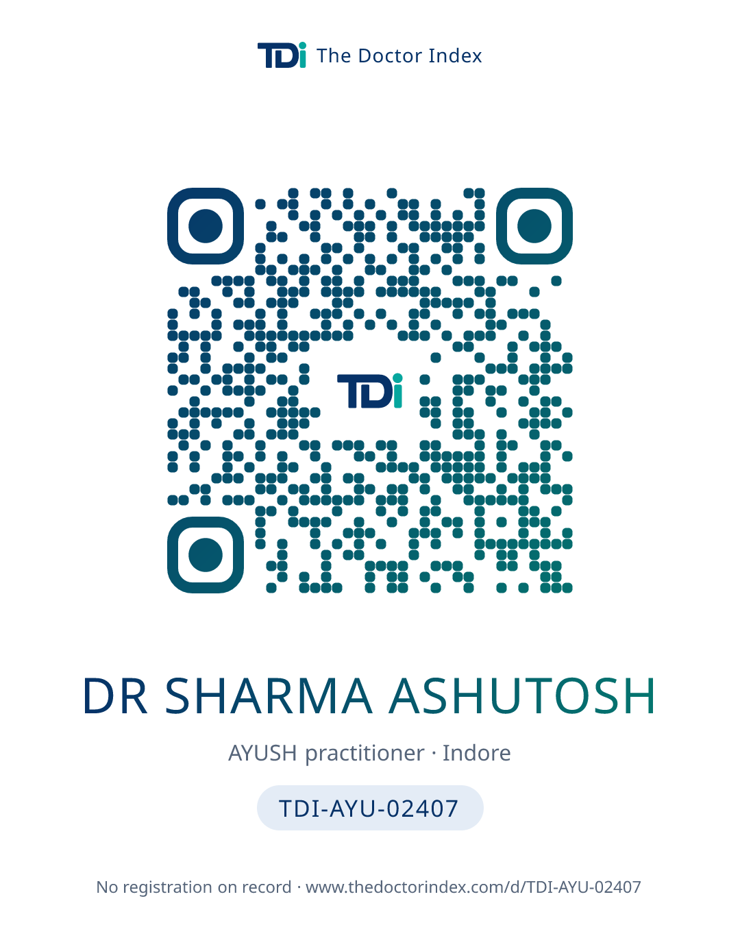 QR card for Dr Sharma Ashutosh, TDI-AYU-02407