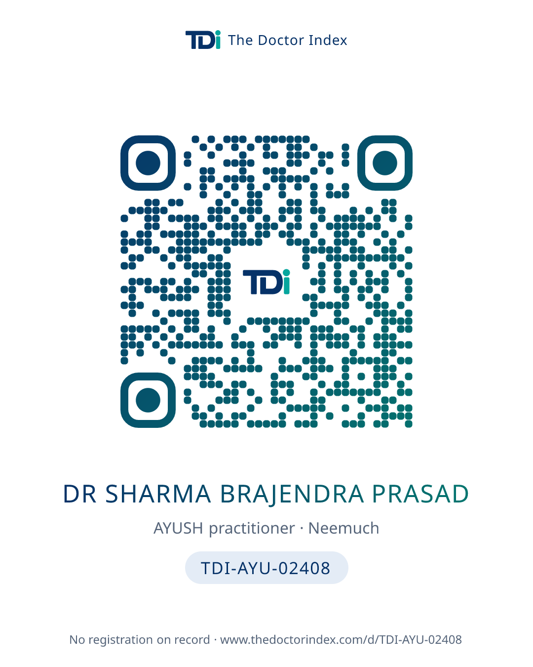 QR card for Dr Sharma Brajendra Prasad, TDI-AYU-02408